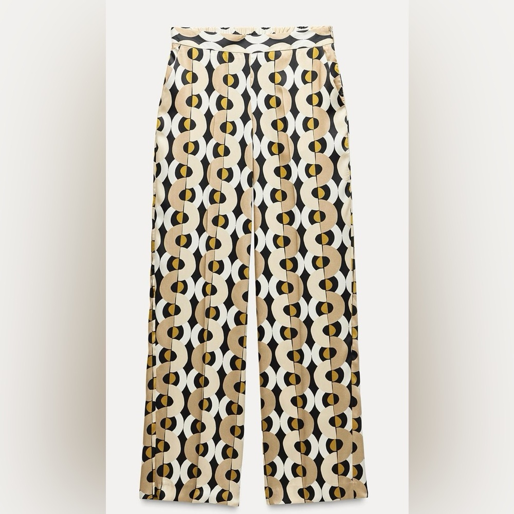 ZARA GEOMETRIC PRINT STRAIGHT LEG PANTS